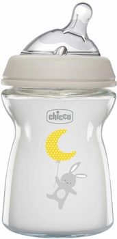 Пляшка для годування скляна Chicco Natural Feeling c силіконовою соскою 0м + 250 мл (81221.30) (8058664153466)