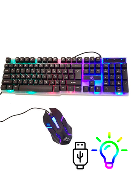 Клавиатура проводная и игровая мышка KeyBoard JX-KT288 Чёрная для игр компьютера ПК и ноутбука Комплект