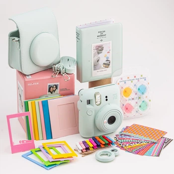 Подарочный набор камера моментальной печати Fujifilm Instax Mini 12 Mint Green Мятно-зелёный цвет с комплектом аксессуаров (чехол, альбом, рамки, линзы,...)