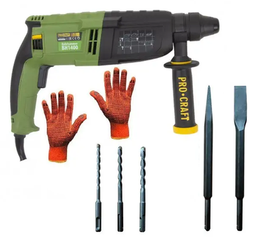 Перфоратор прямой Procraft BH1400 в кейсе, три бура, лопатка и пика
