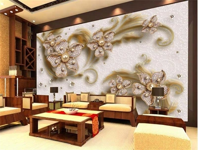 3D Фото Обои PHOTODECOR "3D Цветы с жемчугом и стразами"