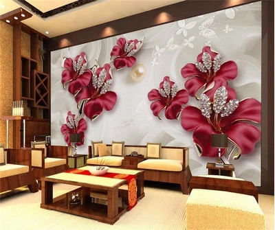 3D Фото Обои PHOTODECOR "3D Цветы со стразами и жемчуг" 1 кв.м.