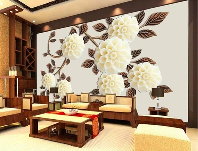 3D Фото Обои PHOTODECOR "3D цветы слоновая кость"