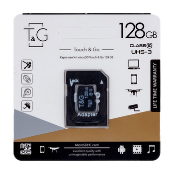 Карта Micro SDXC TG память128gb UHS-3 Class 10 с адаптером Черный