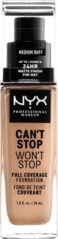 Рідка тональна основа NYX Professional Makeup Can`t Stop Won`t Stop 24-Hour 10.5 Medium buff 30 мл (800897181178)
