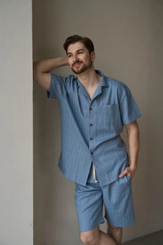 Піжама Handy Wear Linen Strip Short блакитна M