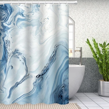 Шторка для ванной комнаты Bathlux 180 x 180 см с водоотталкивающим покрытием с мраморным синим узором