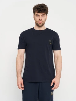 Футболка хлопковая длинная мужская Armani Exchange 11163.3 S Темно-синяя