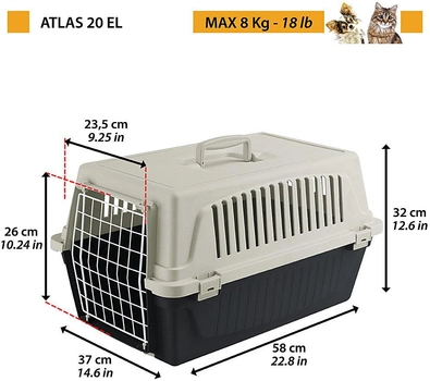 Transporter dla psów i kotów Ferplast Atlas 20 EL Grey/Black (DLZFPATRA0011)