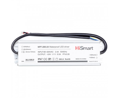 Блок живлення HiSmart 24V, 8.5A, 200W, PFC, IP67