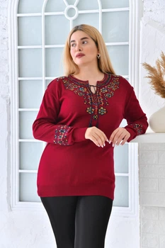 Жіночий пуловер батал 2XL-4XL (52-60) Бордовий
