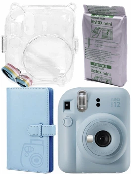 Подарочный Набор Fujifilm INSTAX Mini 12 Pastel Blue Голубой Фотокамера моментальной печати / Картридж 10 фото / Чехол / Альбом 96 фото подарок для девушки, парня, ребенка на день рождения + Подарочная упаковка
