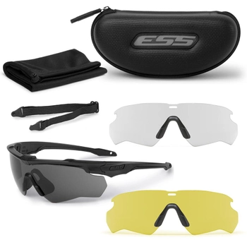 Баллистические, тактические очки ESS Crossblade со сменными линзами: Прозрачная/Smoke Gray/Hi-Def Yellow. Цвет оправы: Черный.