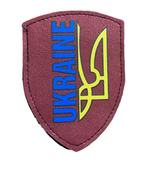 Шевроны Щиток "Ukraine Герб кольоровий бордо" с вышивкой кожаный
