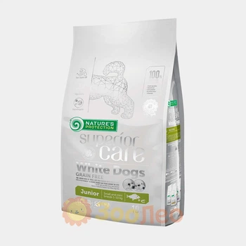 Сухой беззерновой корм Nature's Protection Superior Care White Dogs Grain Free Junior Small and Mini Breeds для щенков малых пород с белой окраской шерсти, с белой рыбой, 10 кг