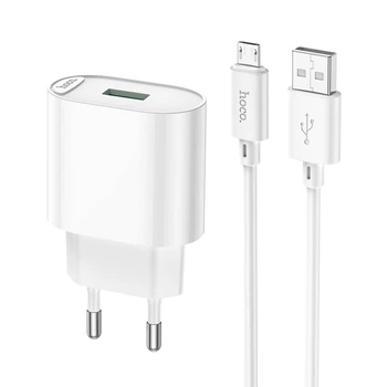 Сетевое зарядное устройство Hoco C109A USB QC 18W 3A белое + кабель USB to MicroUSB
