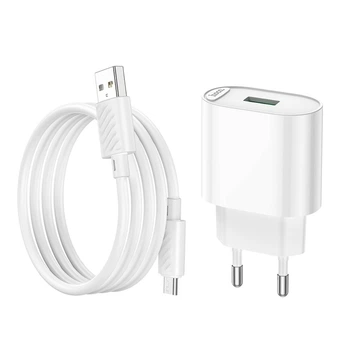 Сетевое зарядное устройство Hoco C109A, USB, QC 18W, белое, кабель USB to MicroUSB