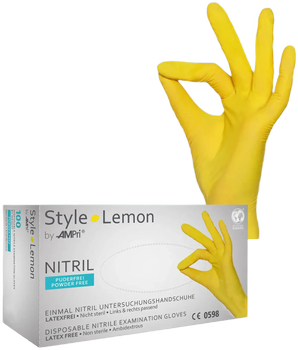 Перчатки нитриловые Ampri Style Lemon неопудренные Размер XS 100 шт Желтые (4044941008813)