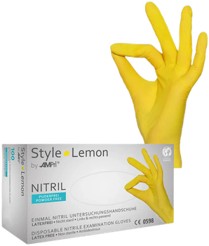 Перчатки нитриловые Ampri Style Lemon неопудренные Размер S 100 шт Желтые (4044941008820)