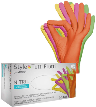 Перчатки нитриловые Ampri Style Tutti Frutti неопудренные Размер XS 100 шт Разноцветные (404494941014937)