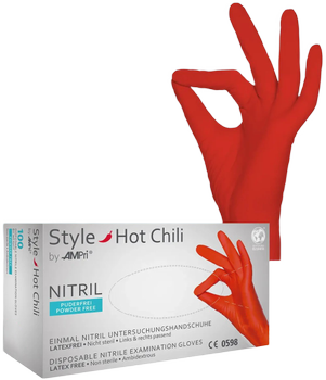 Рукавички нітрилові Ampri Style Hot Chili неопудрені Размер M 100 шт Червоні (4044941026701)