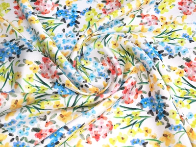 Ткань Шелк Армани цветочная акварель, желто-голубой, пог. м. (а35, 2304043B, д3 цв1)