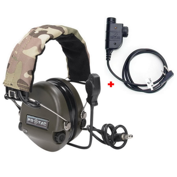 Активні навушники з мікрофоном PROTAC VII Military + Тангента, кнопка PTT (ZP125) (15180ptt)