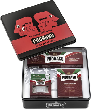 Zestaw upominkowy vintage w metalowym pudełku Proraso Delikatne golenie i pielęgnacja sztywnego włosia (8004395003617)