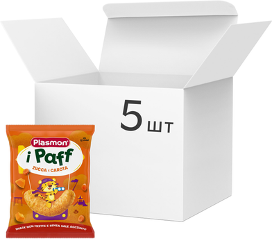 Упаковка снеків кукурудзяних Plasmon Baby Puffs з гарбузом та морквою 15 г х 5 шт (8001040200438)