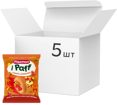 Упаковка снеків кукурудзяних Plasmon Baby Puffs з морквою та томатами 15 г х 5 шт (8001040200445)