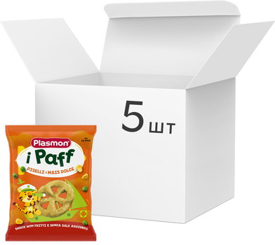 Упаковка снеків Plasmon Baby Puffs з гороху та кукурудзи 15 г х 5 шт (8001040200834)