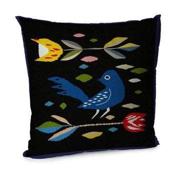 Подушка диванная с бархата Птица и цветок 45x45 см
