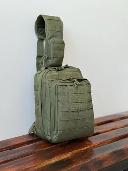 Однолямочный городской рюкзак барсетка сумка слинг SILVER с системой molle на 9 л Олива (silver-003-olive)