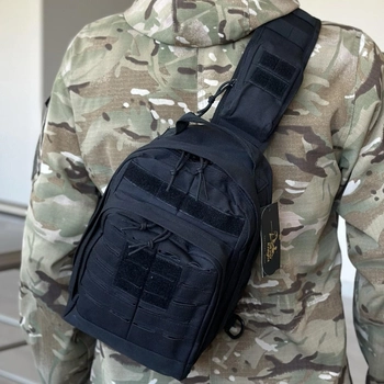Однолямочный городской рюкзак барсетка сумка слинг SILVER с системой molle на 9 л Black (silver-003-black)