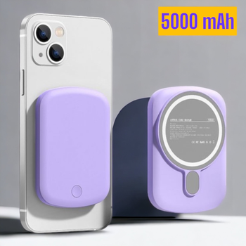 Магнитный портативный УМБ павербанк с беспроводной зарядкой Linktech Magsafe 20W 5000 mAh для iPhone фиолетовый 100138
