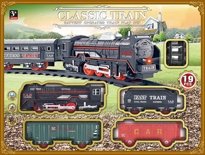 Поезд Classic Train на батарейках 19 элементов звук свет три вагона декрации (JHX 3306)