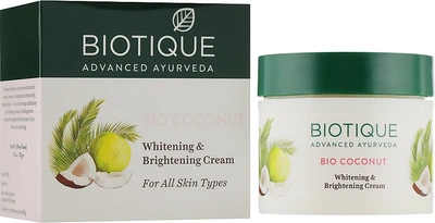 Отбеливающий питательный крем для лица "Био Кокос" - Biotique Coconut Whitening & Brightening Cream 50g (148589-118762)