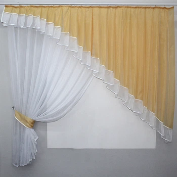 Кухонный комплект VR-Textil № 062к шторка с ламбрекеном золотистый с белым 200х170 см (50-774)