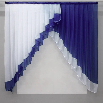 Кухонна занавіска VR-Textil № 023к синій з білим 150х150 см (50-877)