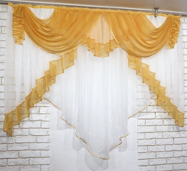 Кухонный ламбрекен VR-Textil № 072к янтарный с белым 200х150 см (50-111)
