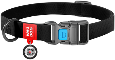 Нашийник для собак водостійкий WAUDOG Waterproof c QR паспортом пластикова пряжка-фастекс Ш 15 мм Дов 25-35 см Чорний (27391Collar)