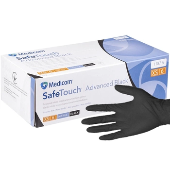 Нитриловые плотные перчатки 5 гр чёрные медицинские неопудренные Medicom L 100шт/уп