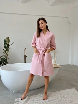 Женский Халат COSY кимоно вафельный L розовый 112
