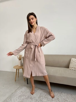 Женский халат COSY из муслина длинный 2XL латте M18L