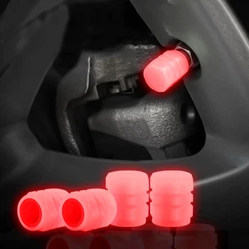 Светящиеся фосфорные Колпачки на ниппель авто, велосипеда, скутера Classic Neon Red, 4 шт (67739)