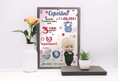 Табличка плакетка мдф дерево металл декоративная с принтом метрика baby boss