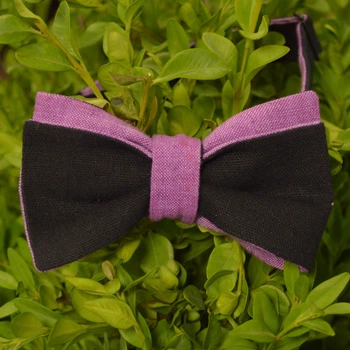 Краватка-метелик Bow Tie House льняна двостороння (чорний;фіолетовий) 05951