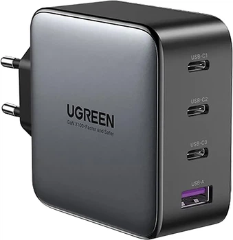 Зарядний пристрій Ugreen CD226 3 х USB-C + USB-A 100 Вт GaN Чорно-сірий (90575_WV)