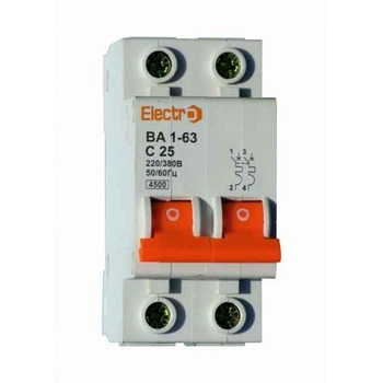Автоматический выключатель, ВА1-63 2P 20A 4,5кА х-ка С Electro 45VA63C2020