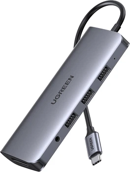 Док-станция Ugreen CM179 USB 3.0 Type-C - USB 3.0 x 3, HDMI, VGA, TRS, RJ-45, SD TF, PD Gray (6957303881338)